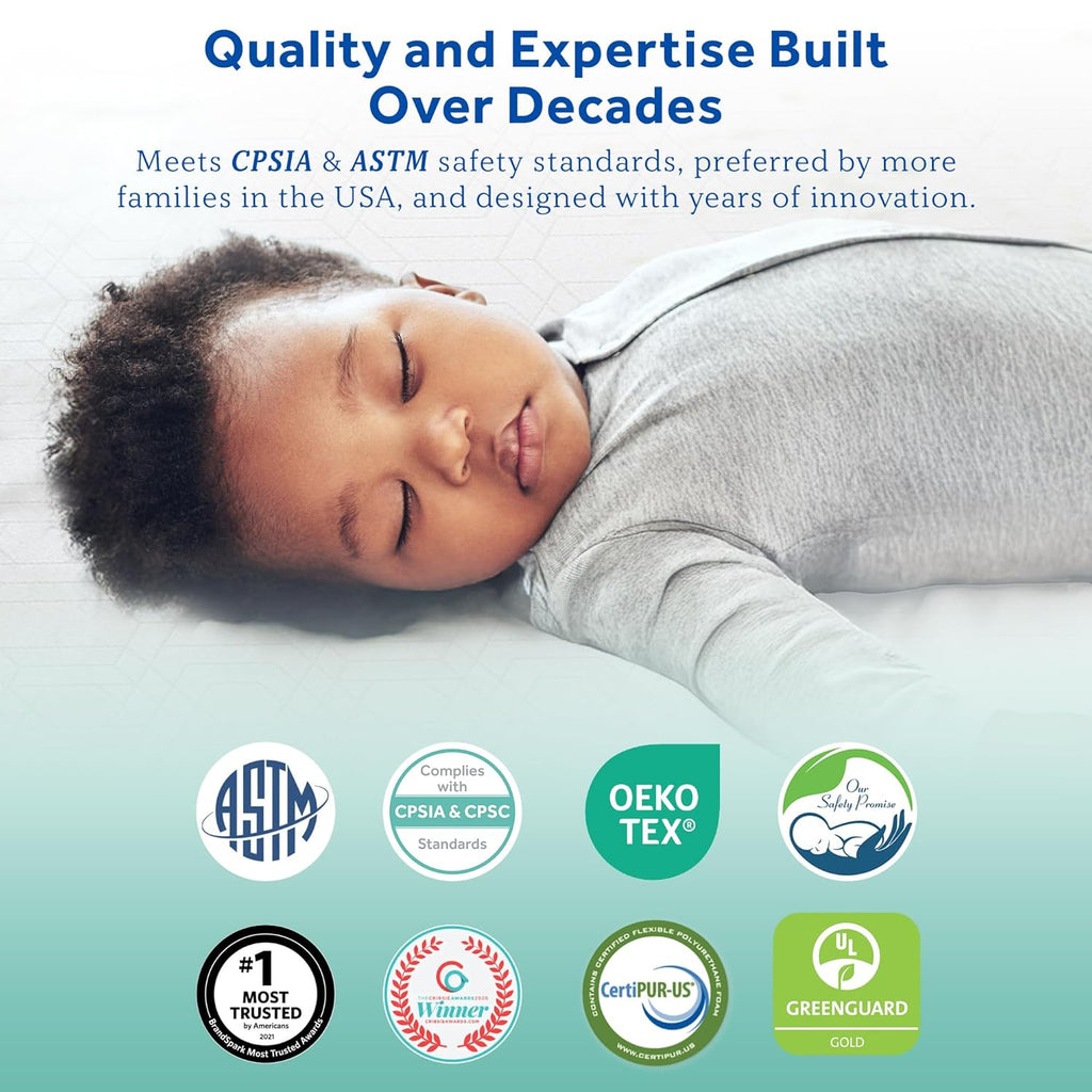Sealy Baby 2 Cool 2 Stage Breathable Crib Mattress GREENGUARD Gold Certified, Made in USA, Premium Extra Firm Cooling Foam, Toddler Bed Fit, Non Toxic, Safety & Quality Tested, 52x28"
