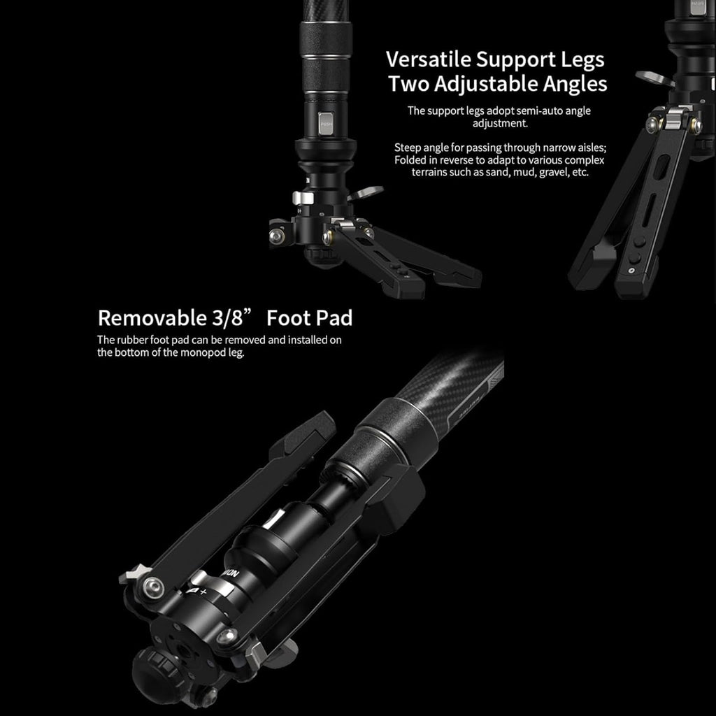 YC Onion Pineta Pro Carbon Fiber Monopod with Pedal Base, Light Stand Lightweight Travel Monopod with Quick Release Plate for Sony Canon Nikon DSLR Cameras, Gimbal and etc Max Load 11lb/5Kg