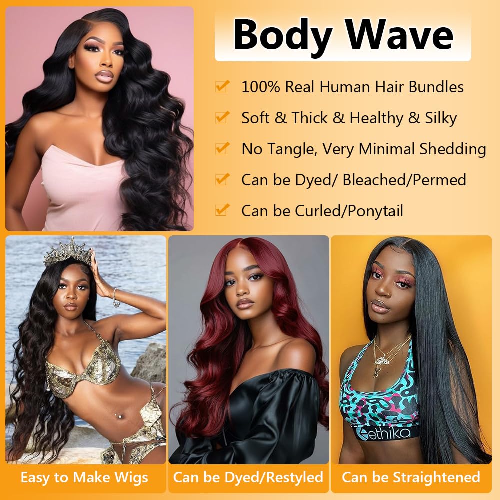 QTHAIR Brazilian Virgin Hair 18A Grade Body Wave Bundles 100% Unprocessed Virgin Brazilian Body Wavy Human Hair Bundles 20" 18" 16" 300g Brazilian Body Wave Human Hair Extensions