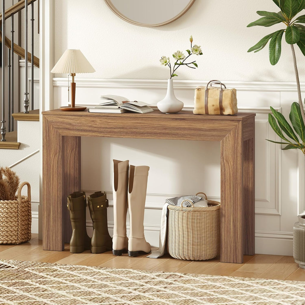 HOMCOM Modern Entryway Table, 47" Narrow Console Table for Entryway, Sofa Table Behind Couch, Living Room, Hallway, Walnut