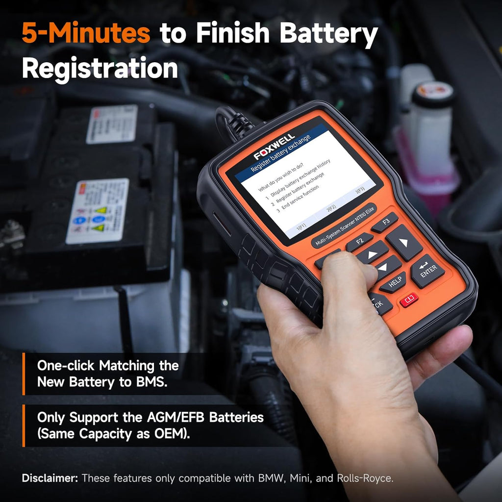 FOXWELL NT510 Elite Scan Tool fit for BMW Scanner Full Diagnostic Tool OBD2 Scanner, All System Bi-Directional Control Code Reader with All Reset Services, Battery Registration Tool fit for BMW Mini