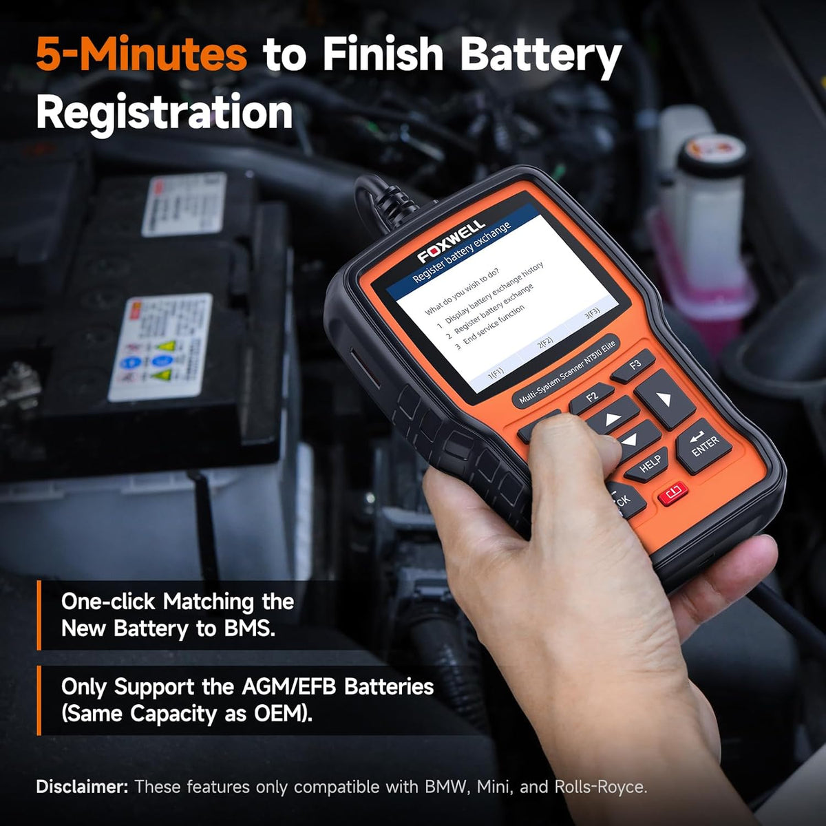 FOXWELL NT510 Elite Scan Tool fit for BMW Scanner Full Diagnostic Tool OBD2 Scanner, All System Bi-Directional Control Code Reader with All Reset Services, Battery Registration Tool fit for BMW Mini