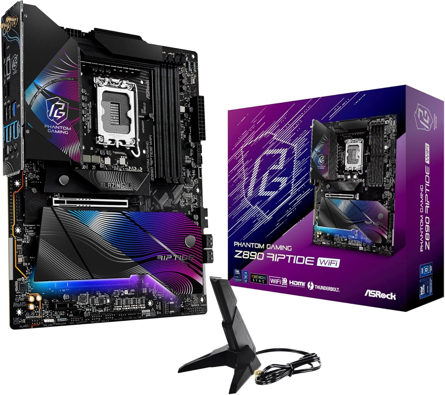 ASRock Intel Core Ultra Phantom Gaming Z890 Riptide WiFi 7 ATX Motherboard DDR5 9066 MHz 256 GB LGA1851 RL-ILM M.2 PCIe 5.0