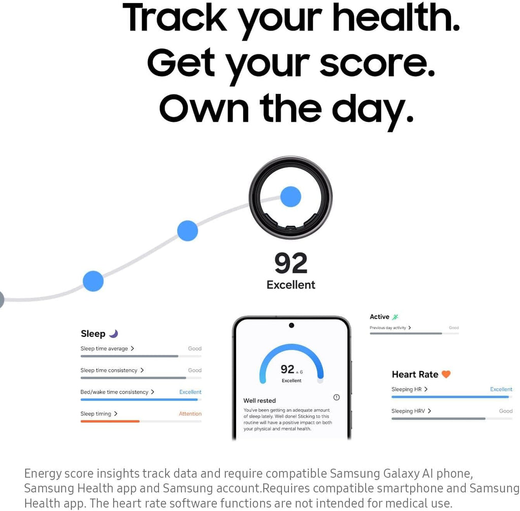 SAMSUNG Galaxy Ring, AI Smart Ring, Size First w/Sizing Kit, No App Subscription, Fitness Monitor, Sleep Tracker, Up to 7-Day Battery, Size 8, Titanium Black US Version, 1Yr Manufacturer Warranty
