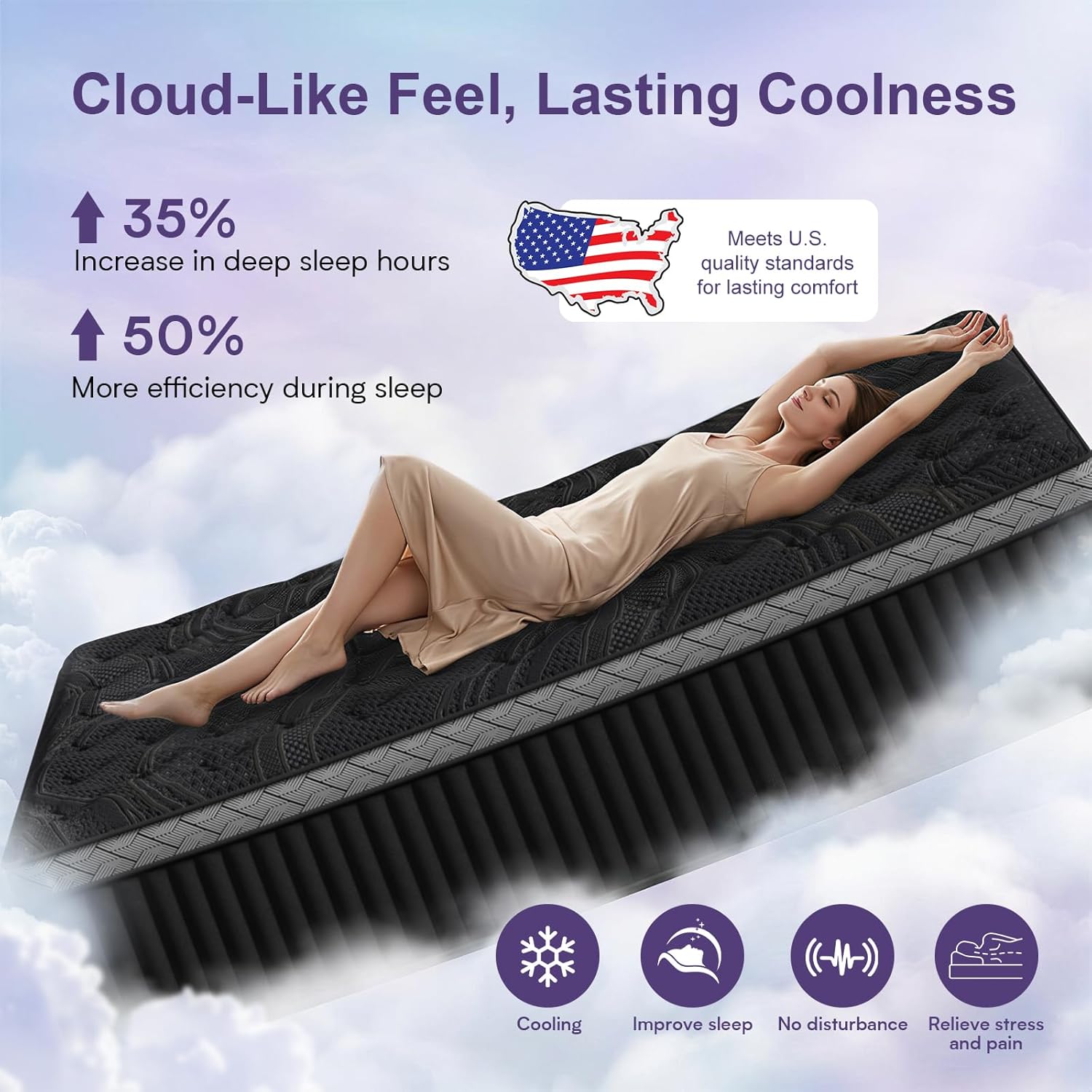 16 Inch Queen Size Mattress, Upgraded Luxury Hybrid Queen Mattress In A Box with with 7-Zone Support for Cool Night & Pressure Relief, Motion Isolation, Edge Support, Assembled in USA, Medium Firm