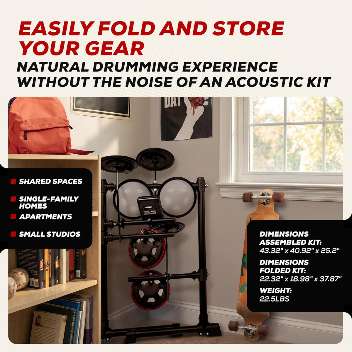 Alesis Turbo Max Electric Drum Set with Quiet 8" Mesh Pads, Lessons, Bluetooth and Accessories, Foldable