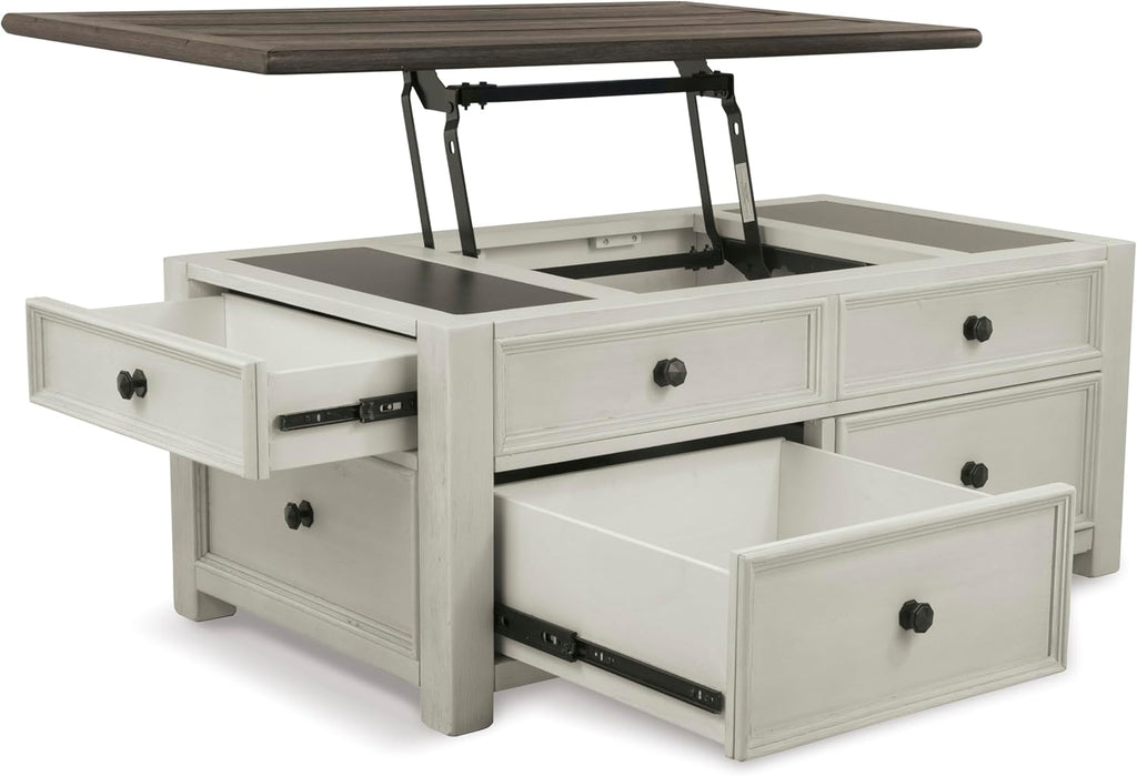 Signature Design by Ashley Bolanburg Lift-Top Coffee Table with Storage Two-Tone Rustic Farmhouse Cocktail Table – Brown/White