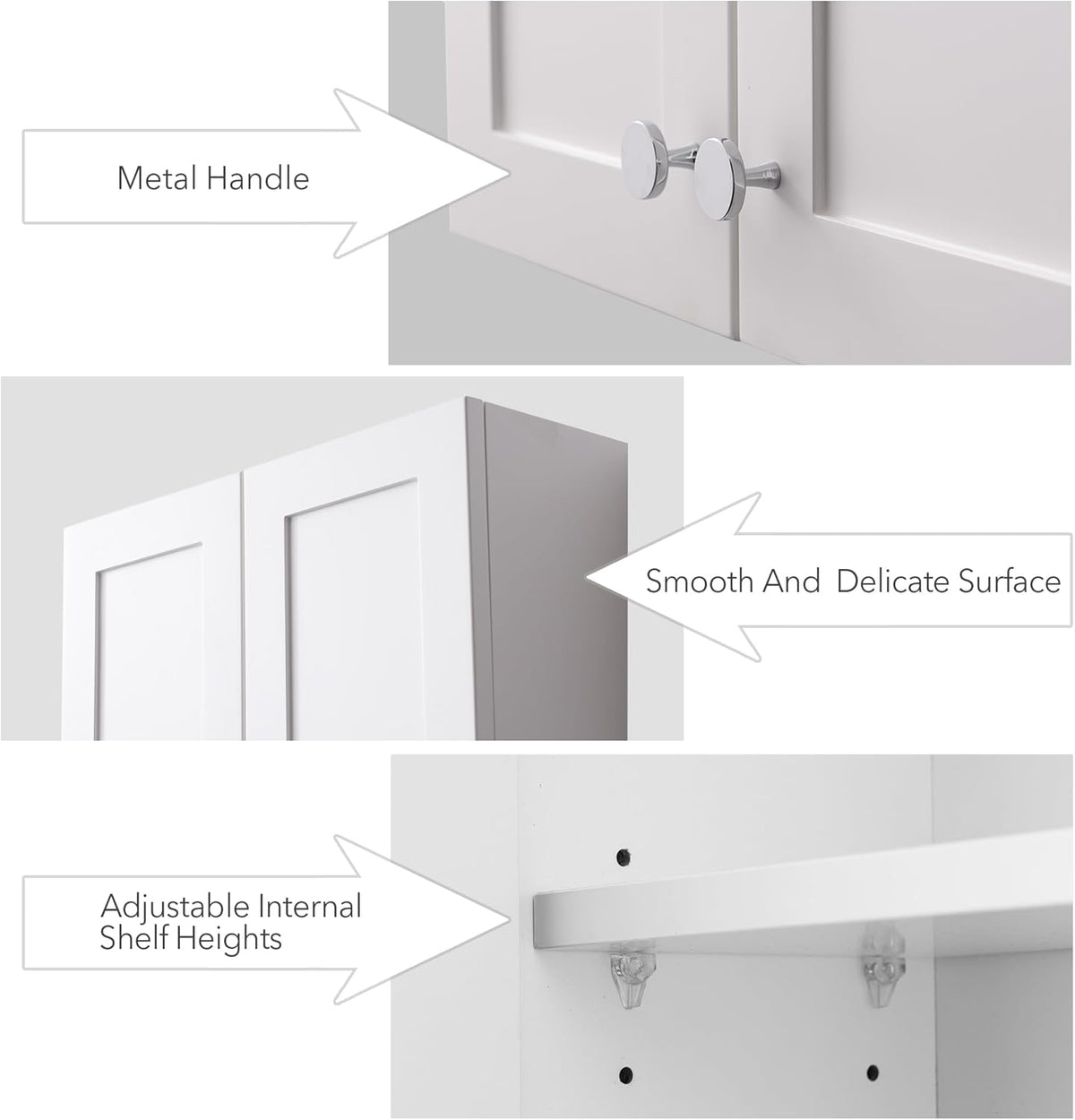 VANIRROR White Wall Mount Cabinet, MDF Over the Toilet Storage Cabinet with Adjustable Shelves, Space Saver 2 Door Medicine Cabinet for Bathroom Laundry Kitchen, 19x 27in, No Paint Odor