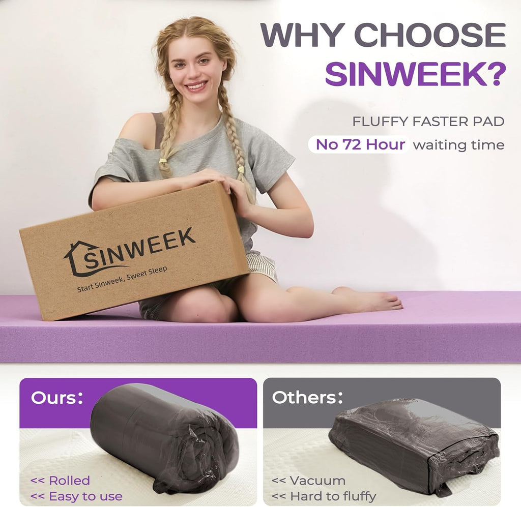 SINWEEK Dual Layer 5 Inch Memory Foam Mattress Topper King Size, 2 Inch Gel Memory Foam Plus 3 Inch 1450 GSM Down Alternative Quilted Pillow Top Mattress Pad Cover, Dark Gray