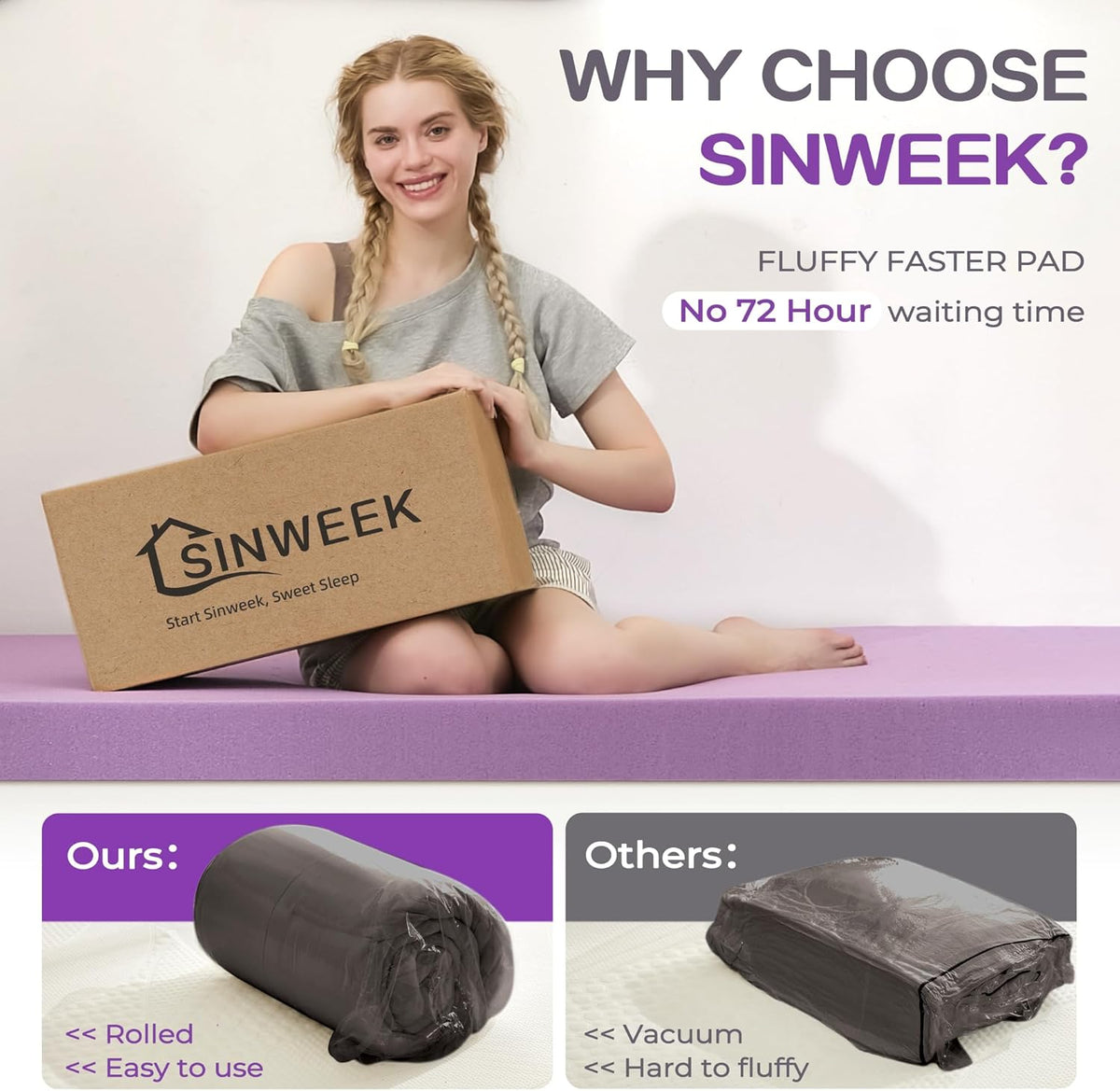 SINWEEK Dual Layer 5 Inch Memory Foam Mattress Topper King Size, 2 Inch Gel Memory Foam Plus 3 Inch 1450 GSM Down Alternative Quilted Pillow Top Mattress Pad Cover, Dark Gray