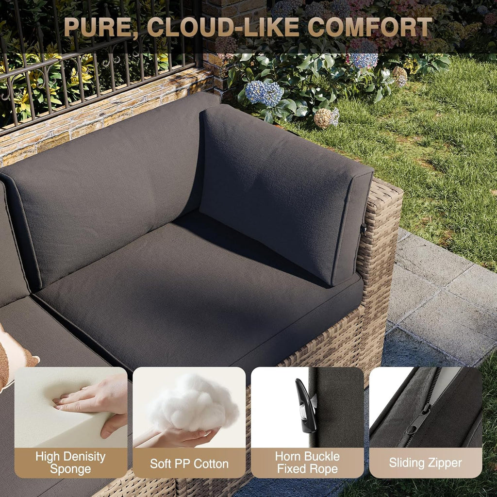 Aoxun Patio Furniture Sets, 7-Piece Outdoor Furniture with Thick Cushions, Wicker Conversation Set Sectional Sofa for Backyard, Poolside, Garden