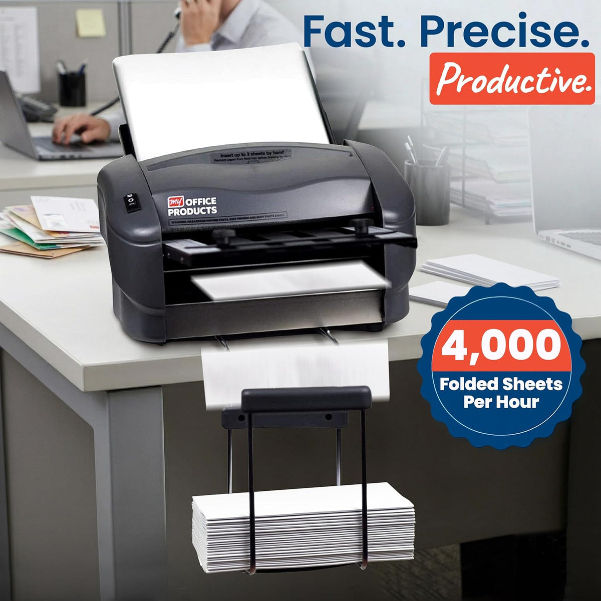 Martin Yale P7500 Paper Folding Machine - Automatic Feed Tabletop 4000 Sheet/Hour Letter, Half, ZFold, Double Parallel, for Offices, Mailrooms, Business, Folds 8.5″ x 11″ & 8.5″ x 14″ 20lb Bond Paper