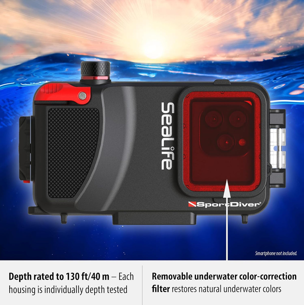 Sealife SportDiver Underwater Smartphone Housing – Dive to 130', Waterproof Photography, Easy Camera Controls, with Leak Alarms, Fits Most Phones