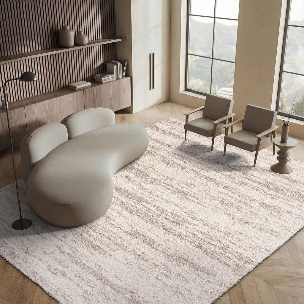 SAFAVIEH Hudson Shag Collection Area Rug - 9' x 12', Ivory & Beige, Modern Design, Non-Shedding & Easy Care, 2-inch Thick Ideal for High Traffic Areas in Living Room, Bedroom (SGH206B)