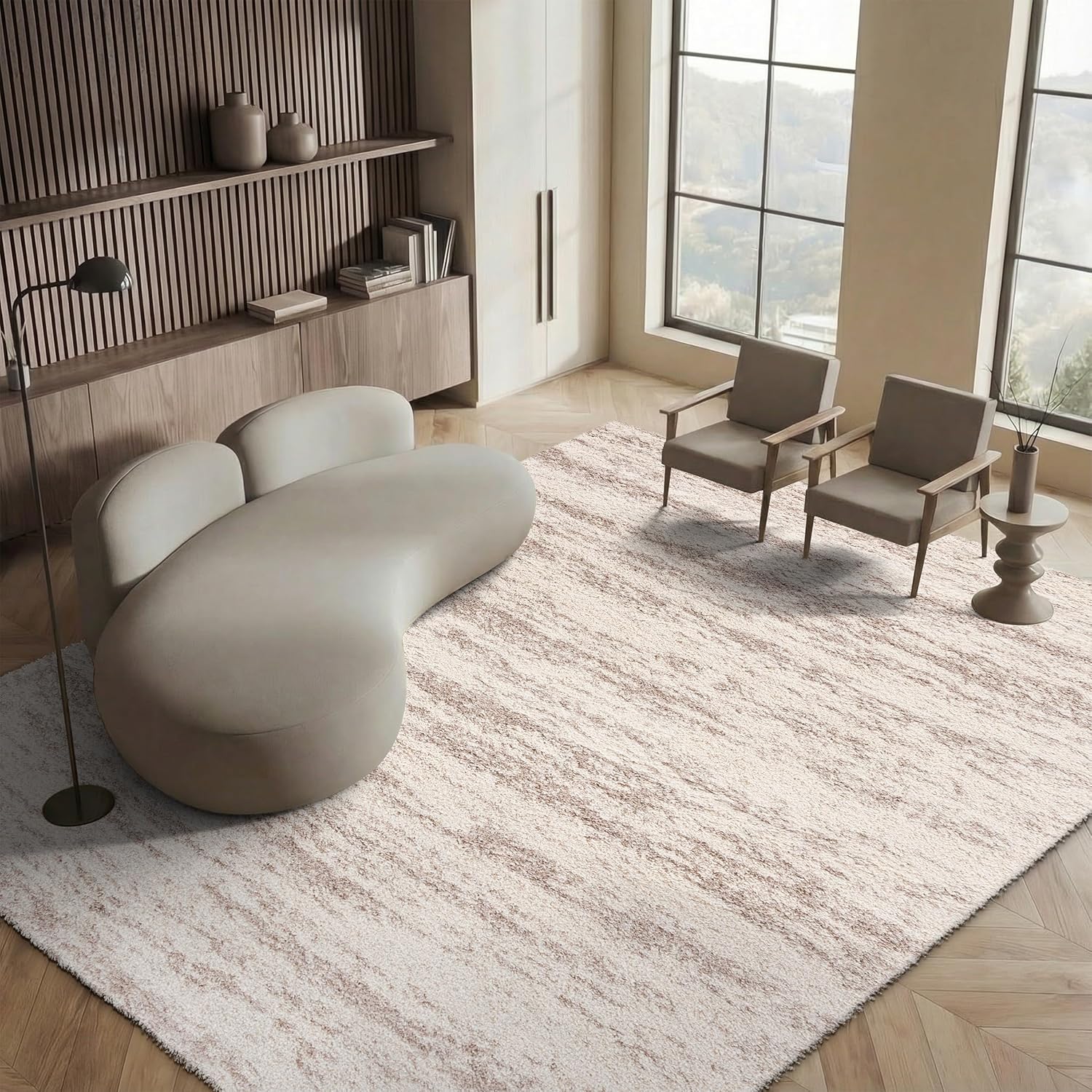 SAFAVIEH Hudson Shag Collection Area Rug - 9' x 12', Ivory & Beige, Modern Design, Non-Shedding & Easy Care, 2-inch Thick Ideal for High Traffic Areas in Living Room, Bedroom (SGH206B)