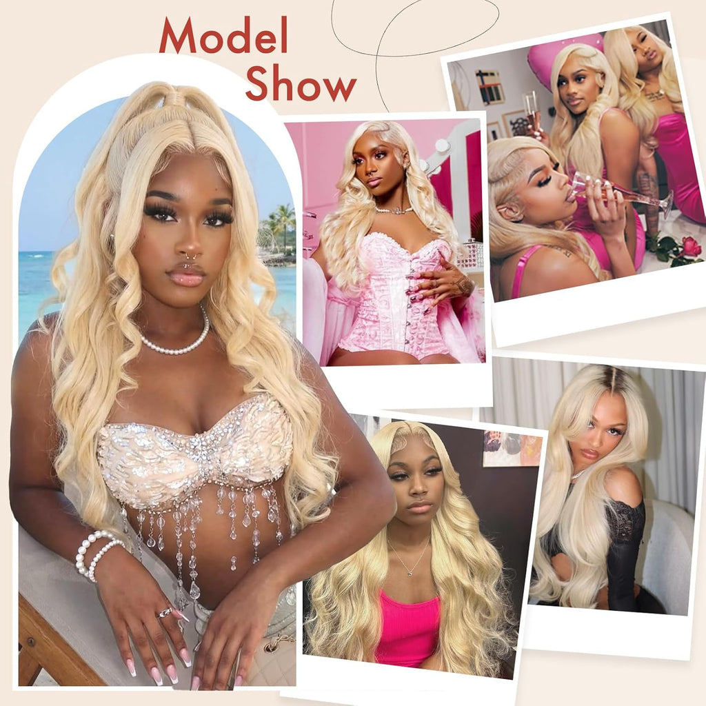 613 Bundles Human Hair Blonde Body Wave Bundles 16 18 20 inch 100% Unprocessed Virgin Sew in Weft Hair Extensions Real Human Hair Quick Weave Bundles Dyeable 613 Bundles