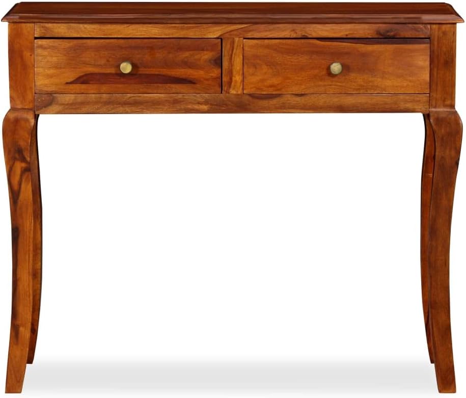 Solid Sheesham Wood Console Table 35.4 inch Entryway Sofa Table with 2 Drawers, Handcrafted Rosewood Hallway Accent Furniture for Living Room Decor