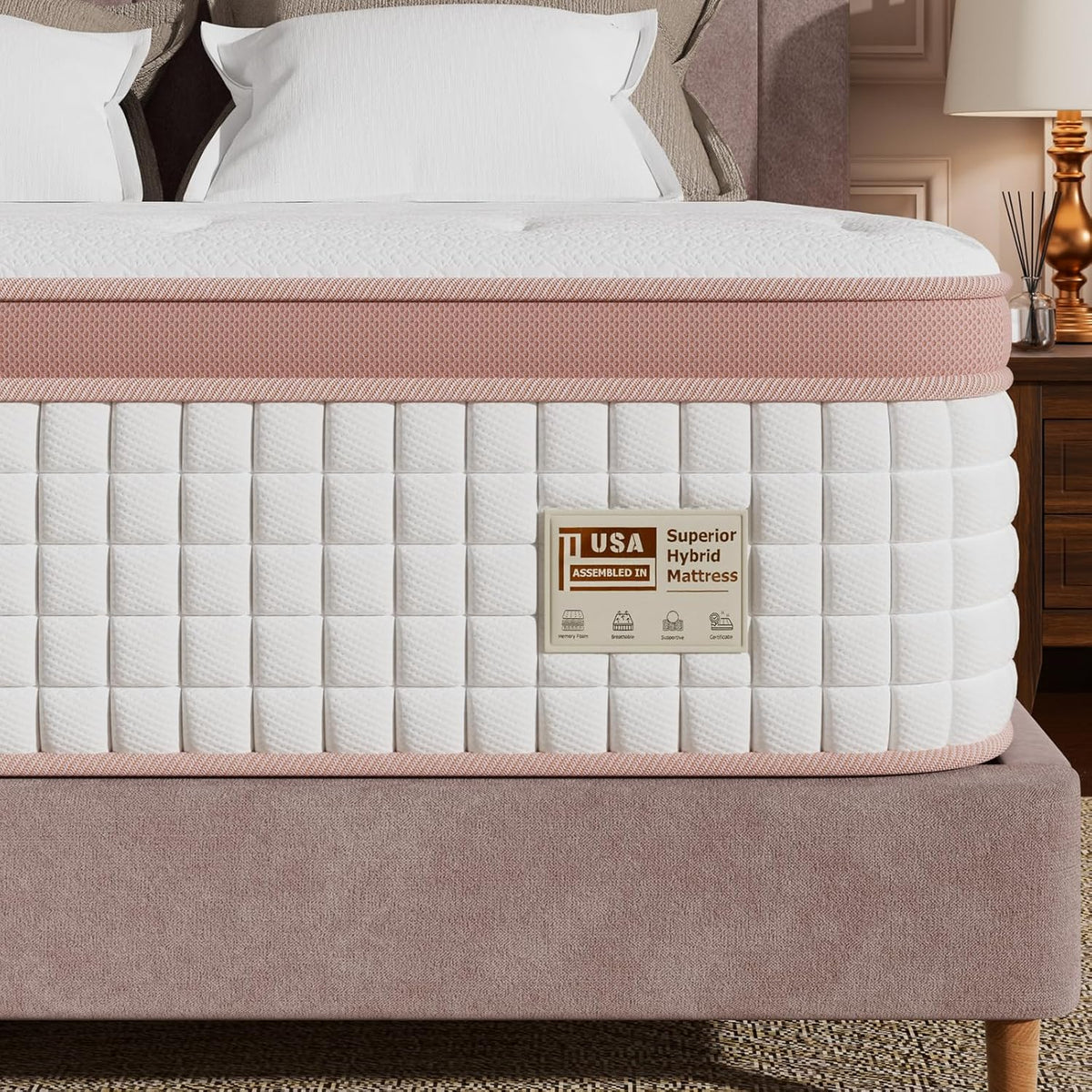 Queen Mattress 14 Inch, Firm Hybrid Mattresses in a Box for Spinal Alignment and Back Pain Relief, Motion Isolation, CertiPUR-US & Fiberglass-Free,