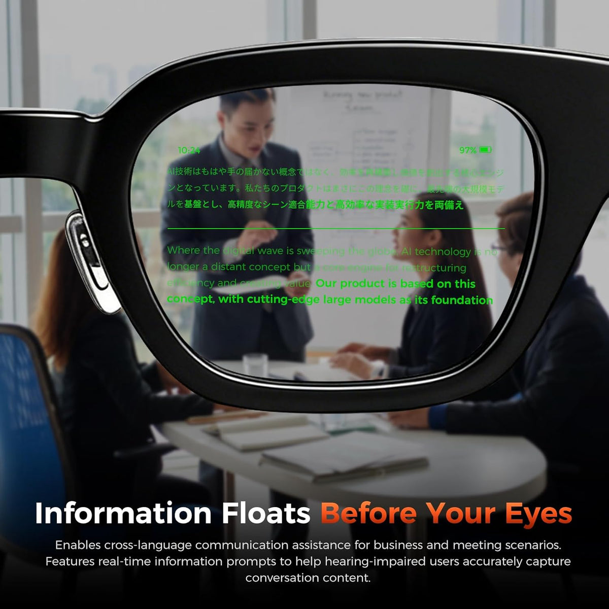 Smart Glasses with AR Display, Invisible Teleprompter Glasses for Speech, AI Real-Time Translation Glasses in 15 Languages, Bluetooth AI Smartglasses for Travel Business Meetings Men Women