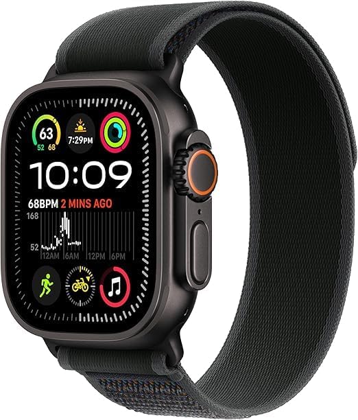 Apple Watch Ultra 2 GPS + Cellular 49mm - Black Titanium Case with Black Trail Loop, M/L (Renewed Premium)