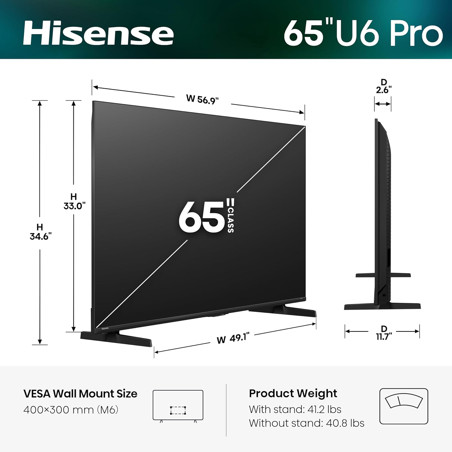 Hisense 65" U6 Pro Series Mini‑LED 4K UHD HDR Gaming AI Smart Fire TV (65U6SF Pro, 2026 New) – Hi-QLED, Native 144Hz, Motion Rate 480, Dolby Vision IQ,· Atmos, HDR10+, Glare-Free, Alexa+