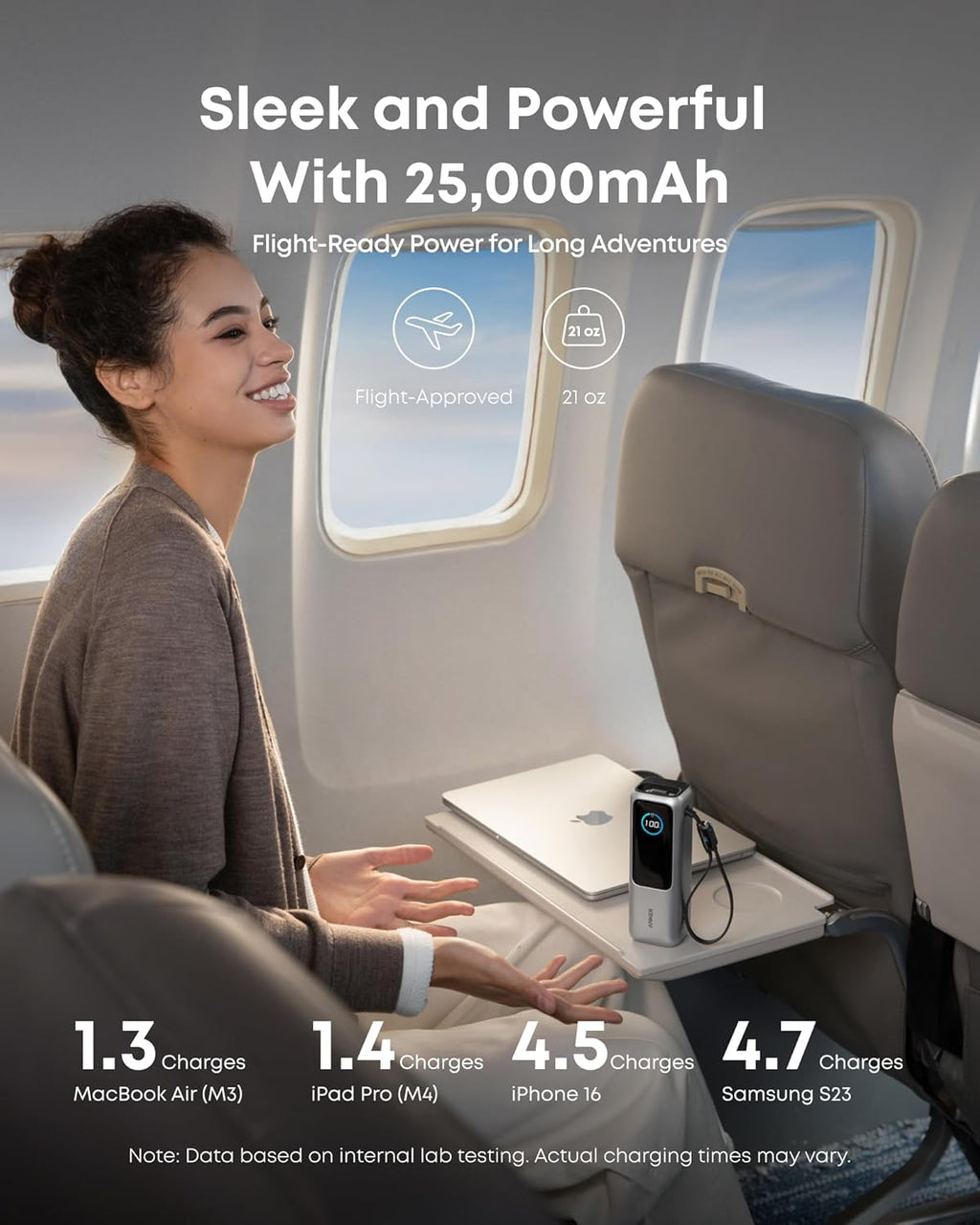 Anker Laptop Power Bank, 25,000mAh Portable Charger with Triple 100W USB-C Ports, Built-in Retractable Cables, Flight-Approved for Travel, iPhone 17/16 Series, MacBook, Samsung, and More