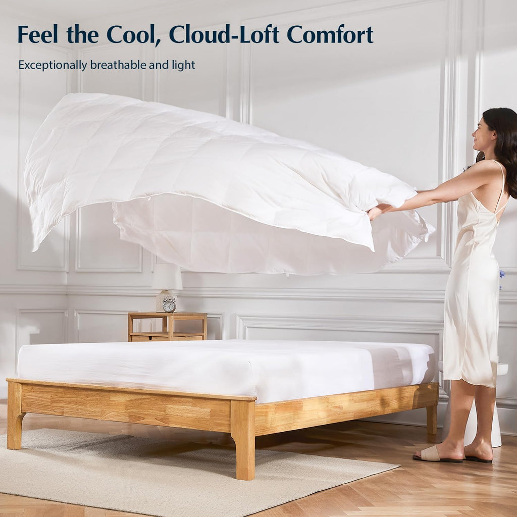 Pacific Coast Lightweight Goose Feather Down Fiber Comforters King Size, Summer Duvet Insert, Ultra Soft, Breathable, Hotel Luxury Bedding Comforter with 8 Tabs, White, 106 x 90 inches