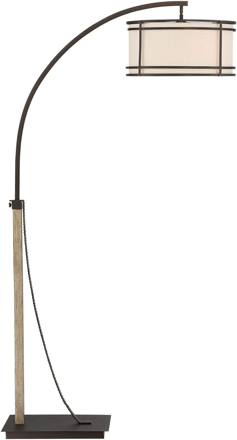 Franklin Iron Works Gentry Industrial Rustic Farmhouse Arc Floor Lamp 71 1/2" Tall Oil Rubbed Bronze 2-Light Oatmeal Fabric Drum Shade for Living Room Reading Bedroom Office House Home Decor