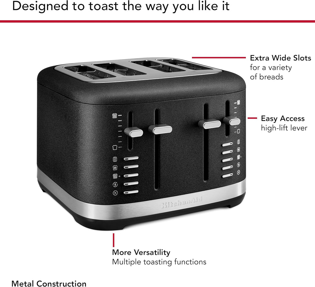 KitchenAid 4 Slice Automatic Toaster with Extra Wide Slots, KMT4109BK, Cast Iron Black