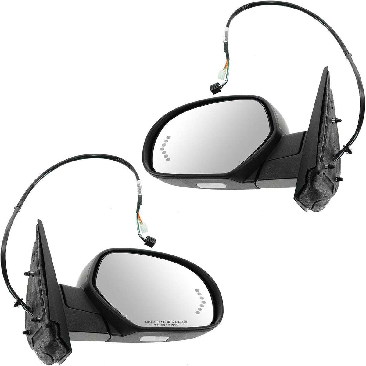 TRQ Driver and Passenger Side Mirror Assembly 2 Piece Set Power Heated No Memory Black Compatible with 2007-2013 Chevy Avalanche Suburban 2007-2014 Suburban GMC Yukon Yukon XL 1500