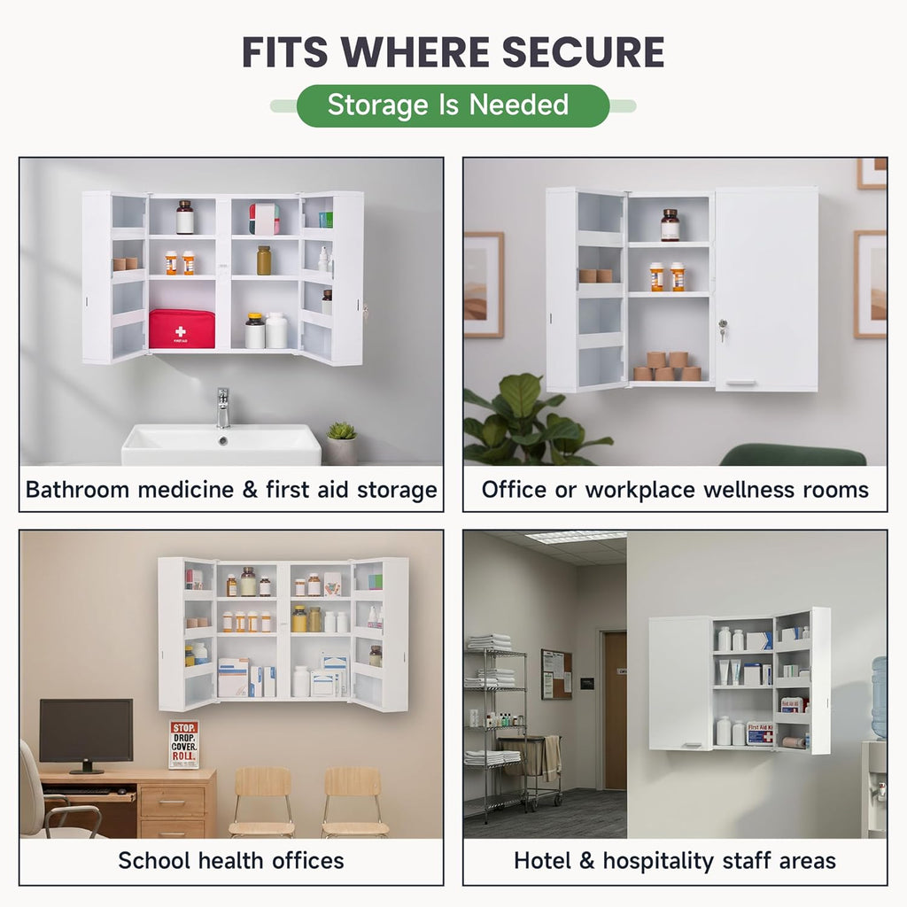 Large Locking Medicine Cabinet Wall Mounted - Metal Medical Cabinet with 11 Shelves - Medicine Cabinet with Lock and Keys for Safe Medication Storage