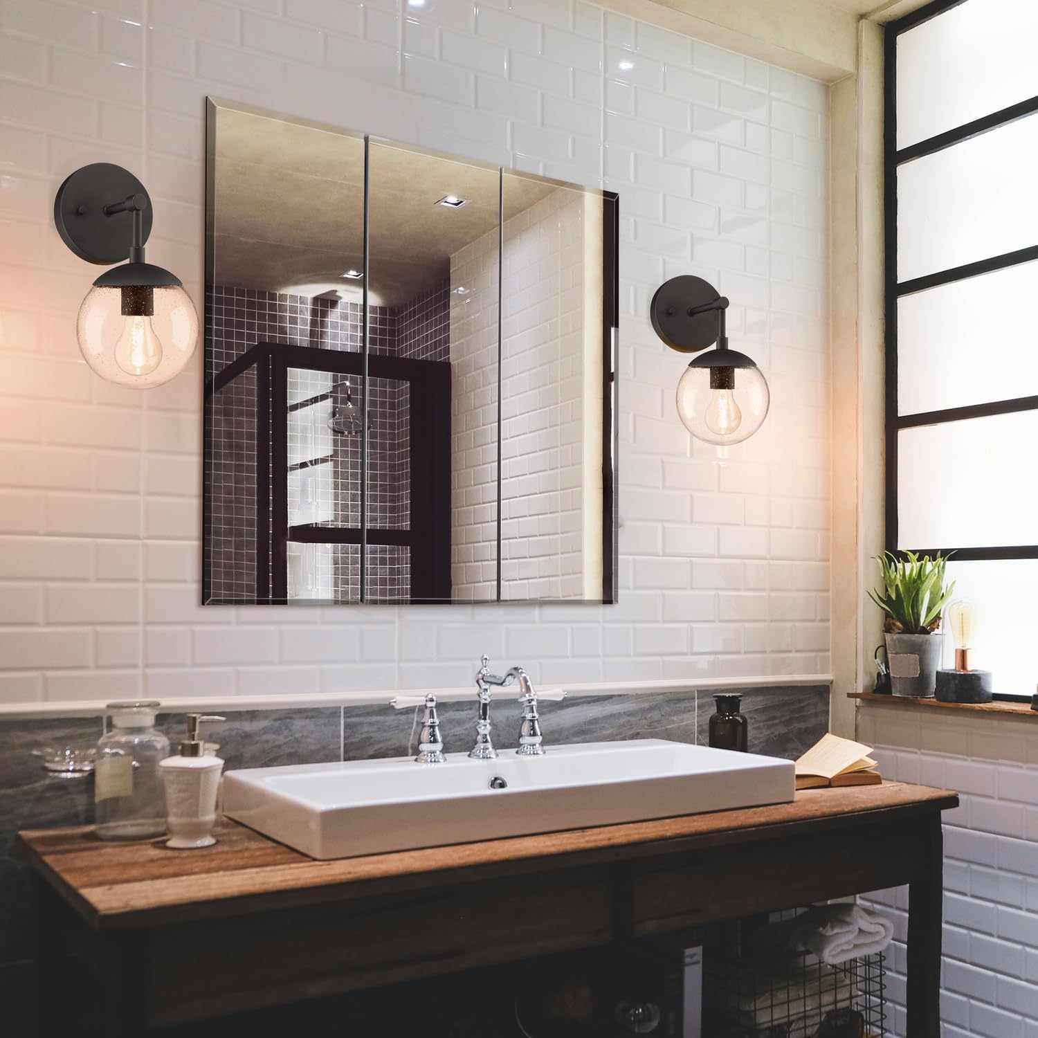 Design House Cyprus Bathroom Medicine Cabinet with Mirror, 25 Inch Recessed or Surface Mount Cabinet, 3 Frameless Mirrored Doors, 2 Shelves, White, Pre-Assembled, 597484