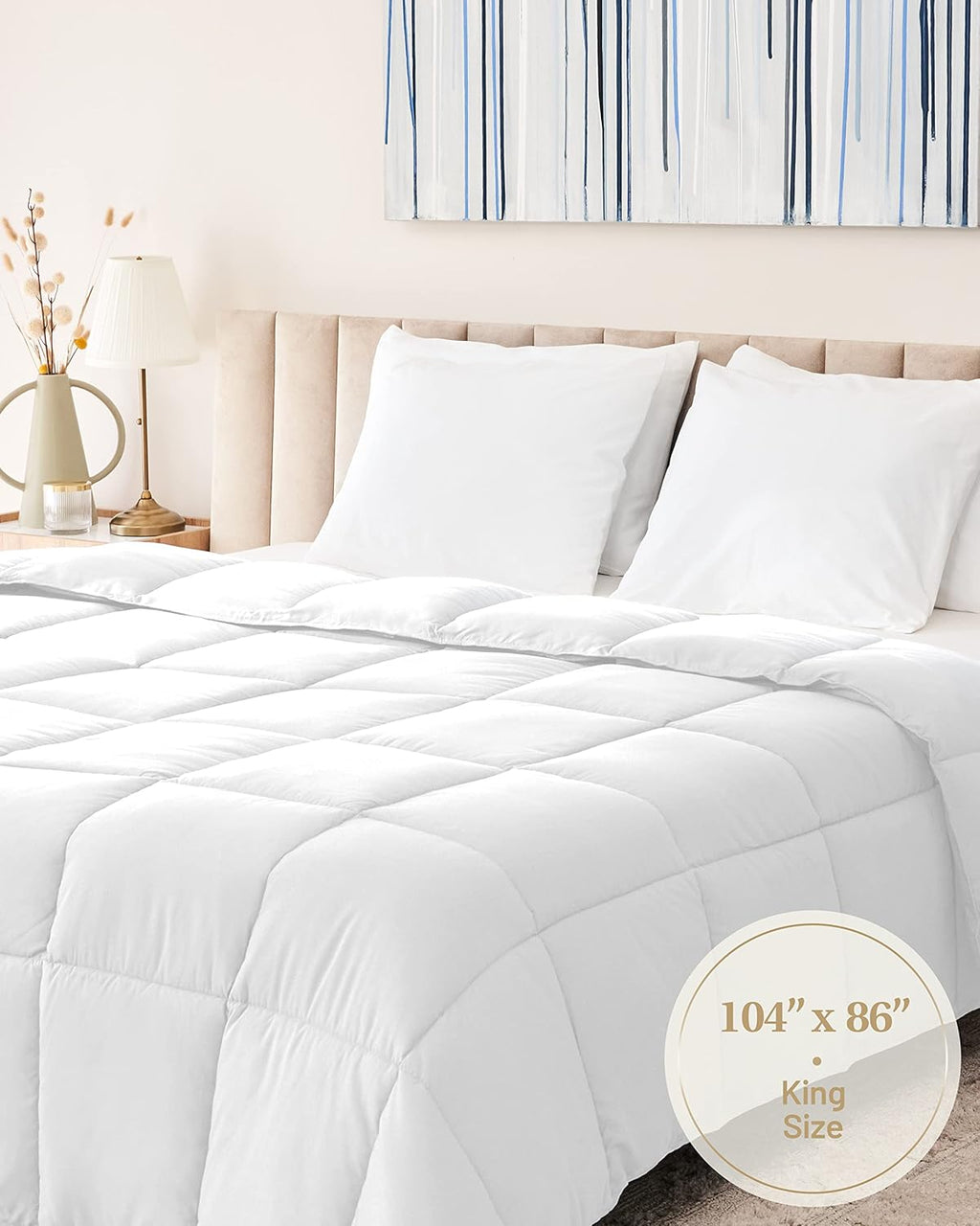 Down Alternative Comforter King Size - Fluffy Duvet Insert - Premium Plush All Season - Luxury Breathable Hotel Cooling Comforter - King, White, 104x86 inches - Comes Compressed Packaging