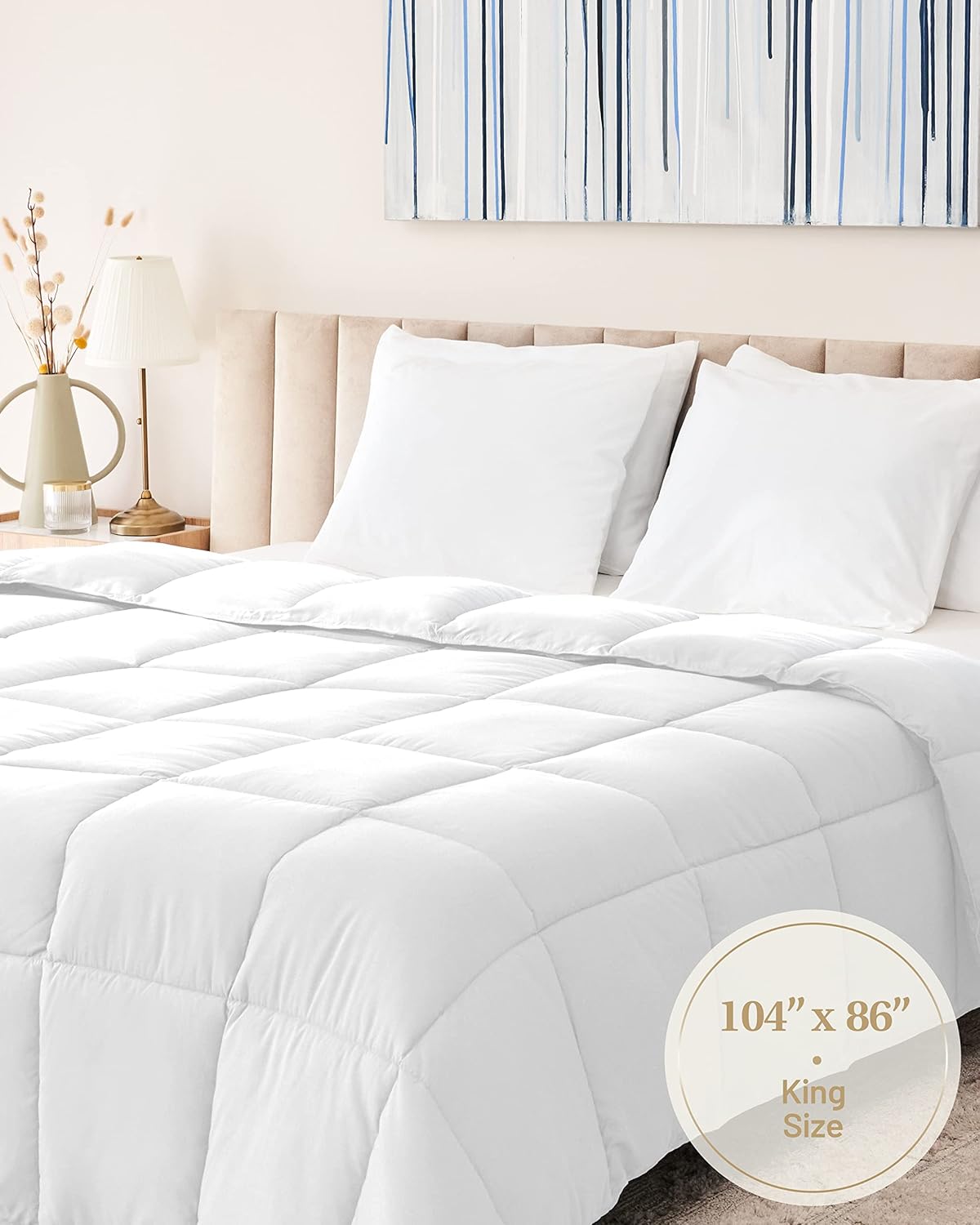 Down Alternative Comforter King Size - Fluffy Duvet Insert - Premium Plush All Season - Luxury Breathable Hotel Cooling Comforter - King, White, 104x86 inches - Comes Compressed Packaging