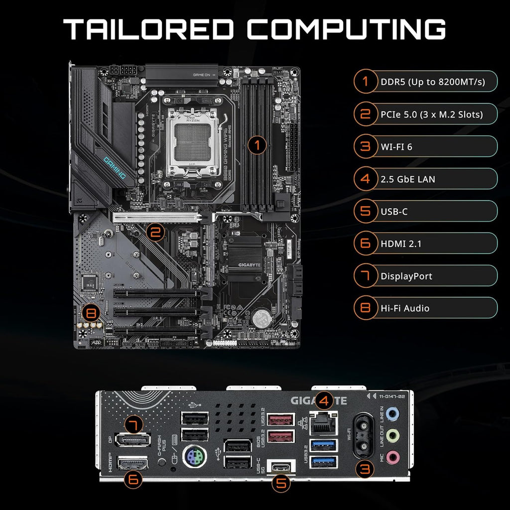 MICRO CENTER AMD Ryzen 7 9700X CPU Processor with GIGABYTE B850 Gaming WIFI6 Motherboard (ATX, DDR5, 3X M.2, PCIe 5.0, USB-C, WIFI6)