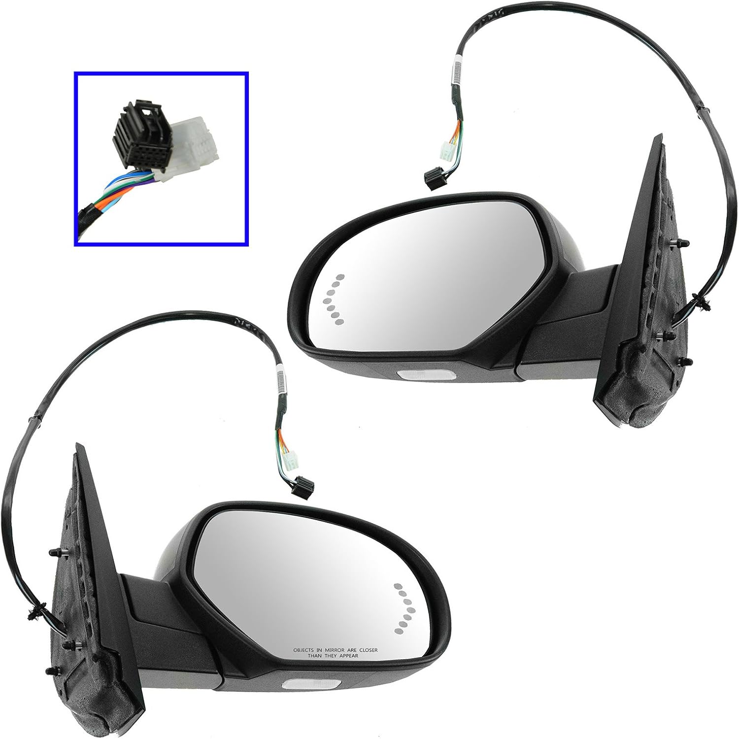 TRQ Driver and Passenger Side Mirror Assembly 2 Piece Set Power Heated No Memory Black Compatible with 2007-2013 Chevy Avalanche Suburban 2007-2014 Suburban GMC Yukon Yukon XL 1500