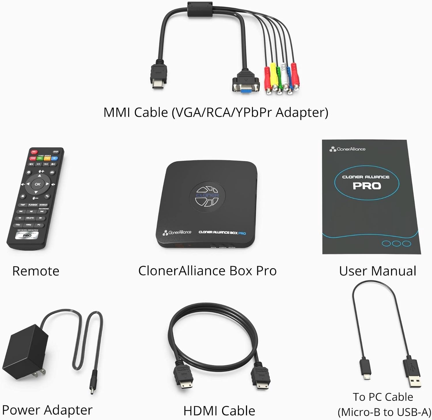 ClonerAlliance Box Pro, 1080p@60fps Video Recorder, DVR with HDMI Capture, Playback on TV. RCA/YPbPr/VGA to Digital Converter. Schedule Recording. No PC Required.
