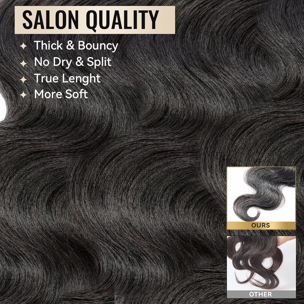 WEQUEEN Body Wave Bundles Human Hair 16A Brazilian Virgin Hair Bundles, Silky and Soft, 18 20 22 Inch Thick Weave Natural Black