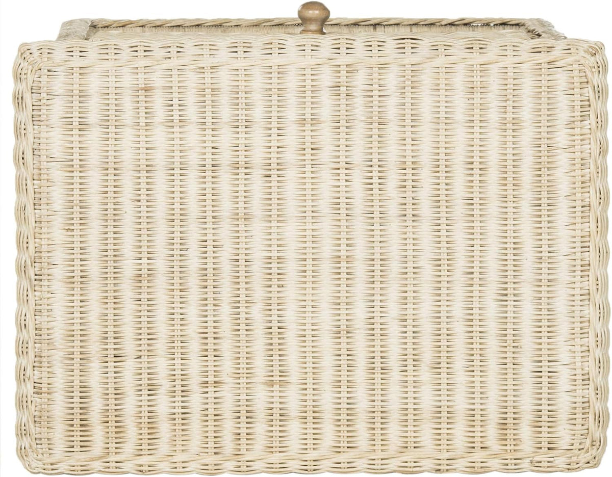 SAFAVIEH Home Collection - Adira Natural White Wash Wicker 1-Drawer Nightstand Accent Table, Coastal Boho Bedroom Storage Furniture with Shelf, 22.1"W x 16.5"D x 22.1"H (SEA8002A)