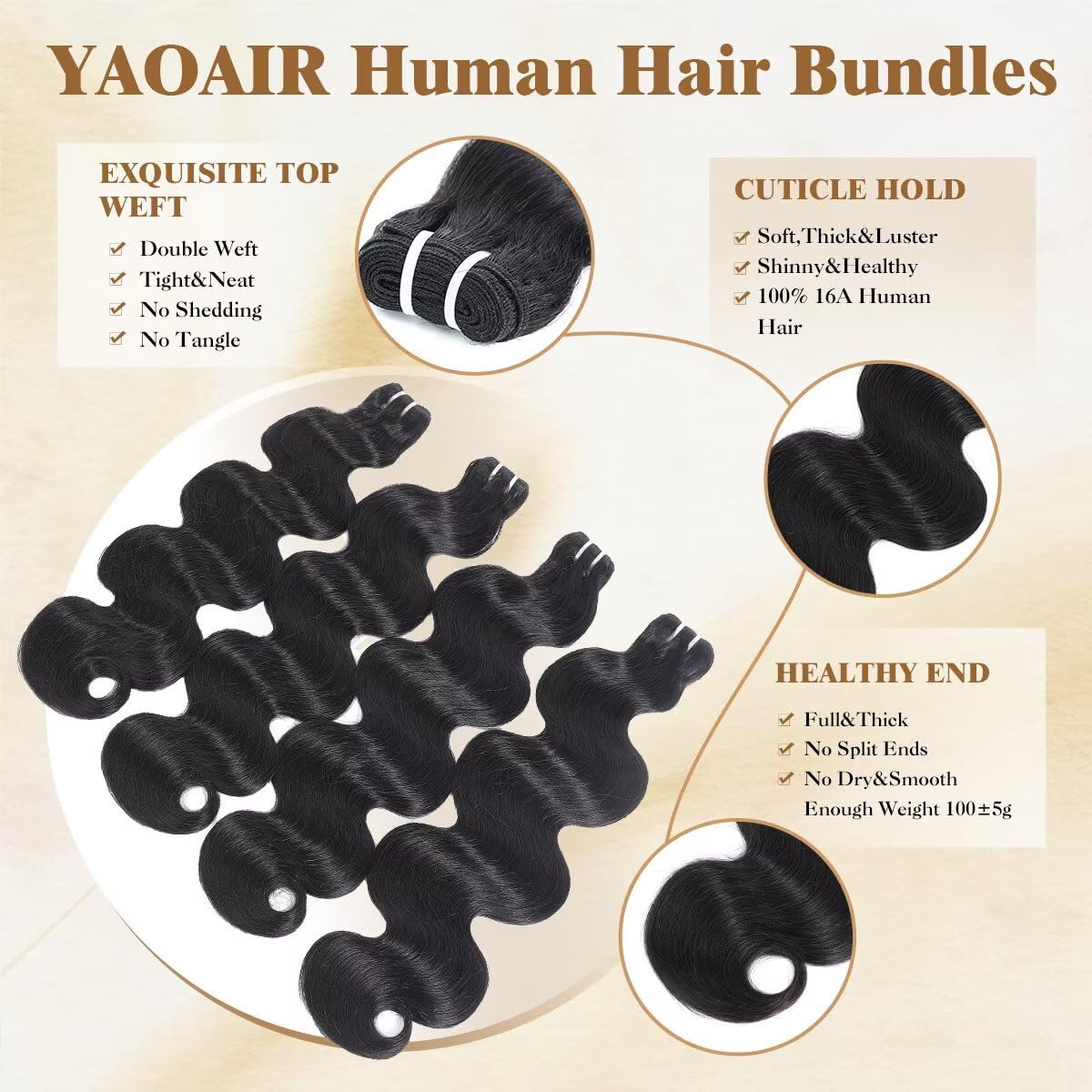16A Raw Human Hair Bundles,3 Bundles 18 20 22 Inch Body Wave Bundles Human Hair,100% Unprocessed Brazilian Virgin Hair,Quick Weave,Hair Extensions Natural Black For Women,3X Longer Lifespan