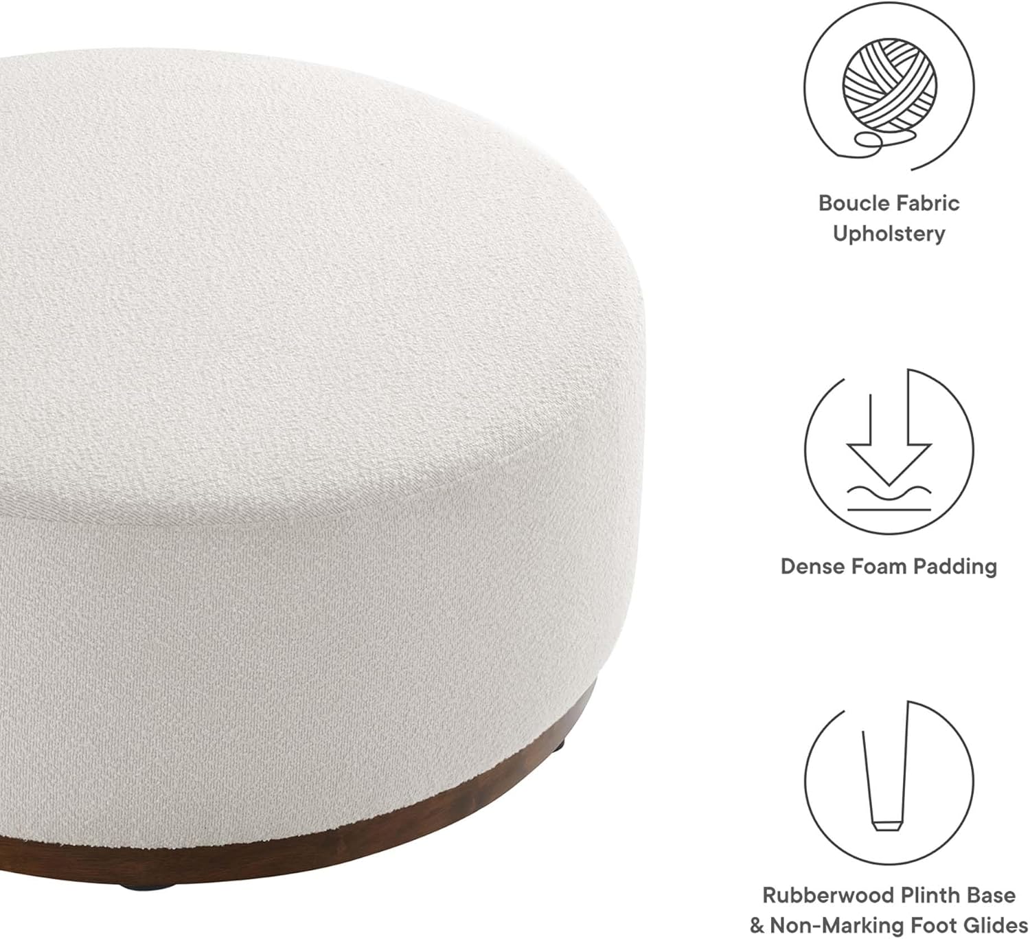 Modway Large 38" Round Boucle Upholstered Upholstered Ottoman