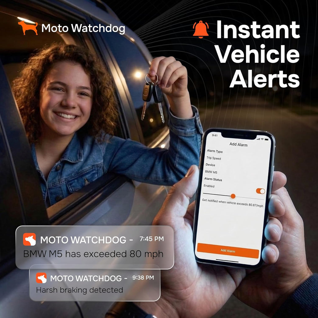 GPS Tracker for Vehicles, No Subscription with Real-Time Location, Mileage Tracking, Speeding Monitoring, Route History, Geofence, OBD, for Fleets & Families, USA, Any Vehicle 1998+, Moto Watchdog