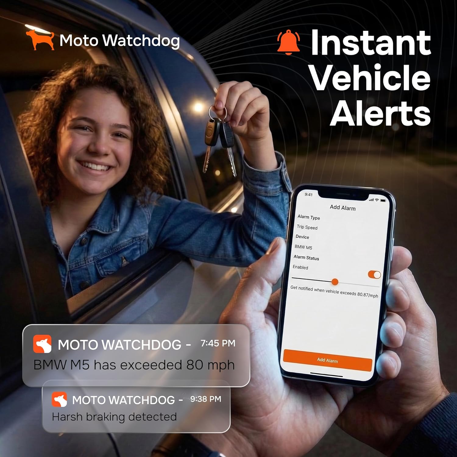 GPS Tracker for Vehicles, No Subscription with Real-Time Location, Mileage Tracking, Speeding Monitoring, Route History, Geofence, OBD, for Fleets & Families, USA, Any Vehicle 1998+, Moto Watchdog