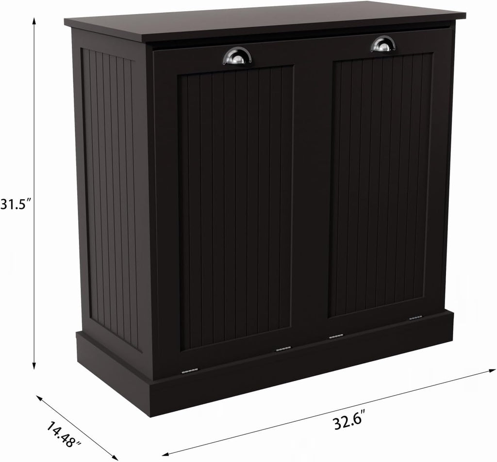 Contemporary Storage Cabinet, Two-Compartment Tilt-Out Laundry Sorter Cabinet, for Bathroom Hallway,for The Kitchen
