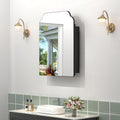 20"x26" Black Irregular Recessed Medicine Cabinet Mirror, Frameless Victorian Bathroom Decorative Mirror with Storage, Surface Mount Medicine Cabinets for Bathroom, Full Metal, 2 Removable Shelves