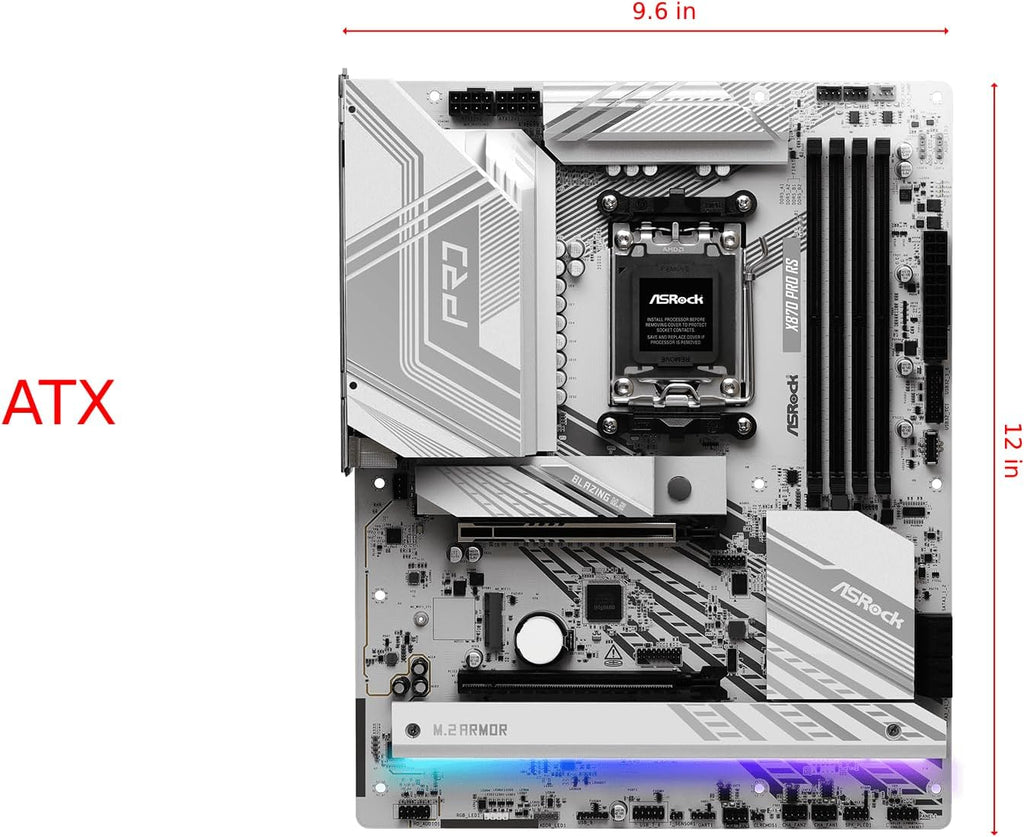 ASRock X870 Pro RS AMD Ryzen Socket AM5 ATX Motherboard DDR5 DIMMs 8000 MHz 256 GB PCIe Gen5 SATA3 6.0 Gb/s