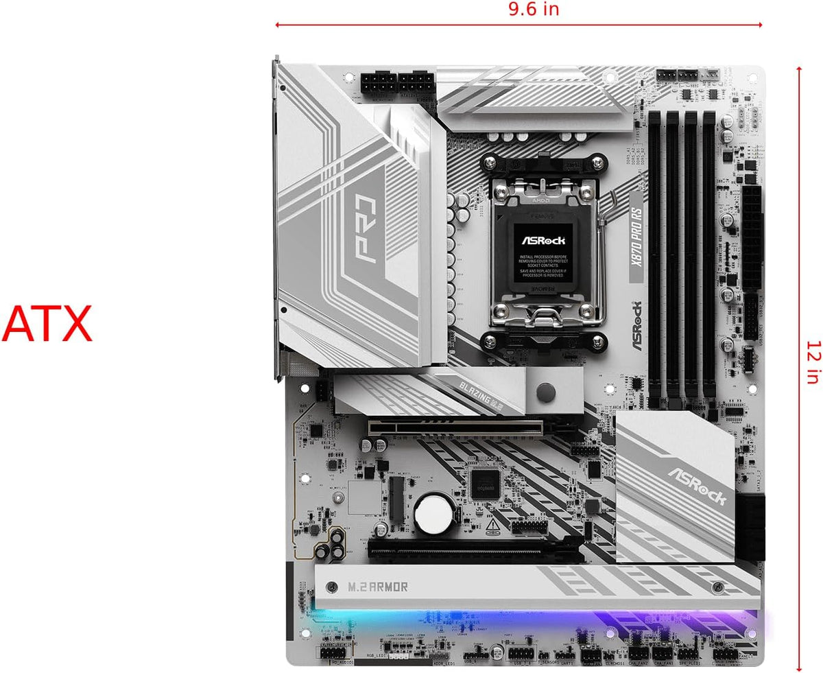ASRock X870 Pro RS AMD Ryzen Socket AM5 ATX Motherboard DDR5 DIMMs 8000 MHz 256 GB PCIe Gen5 SATA3 6.0 Gb/s