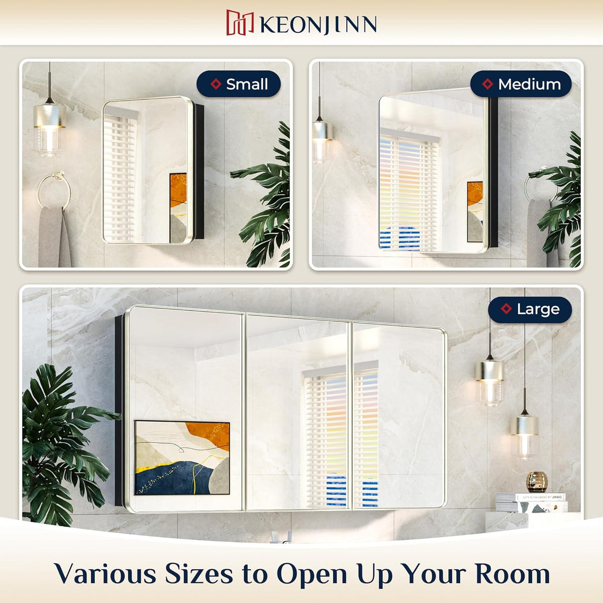 Keonjinn Brushed Nickel Medicine Cabinet for Bathroom, 16 x 24 Inch Medicine Cabinet with Mirror, Stainless Steel Framed, Stepless Adjustable Shelves, Recessed or Wall Mount, Sturdy, Rounded Rectangle