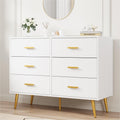 IDEALHOUSE 6 Drawer Dresser, Modern Wooden Chest of Drawers with Gold Handles, Deep Drawers for Bedroom, Living Room and Entryway, White