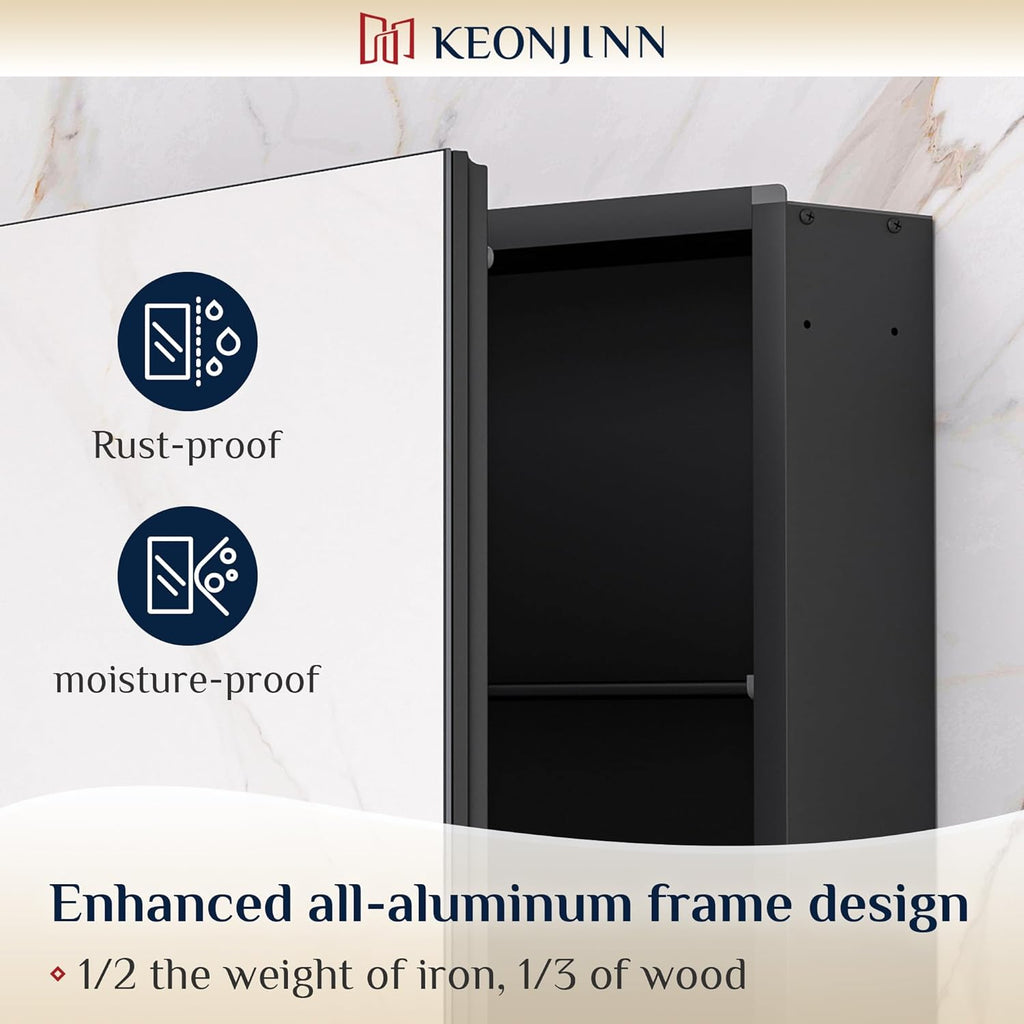Keonjinn 36 x 24 Inch Black Medicine Cabinet, Bathroom Medicine Cabinet with Mirror, Lightweight Aluminum Structure, Assembly Required, in Wall or Wall Mount, Free Adjustable Shelves, Tempered Glass